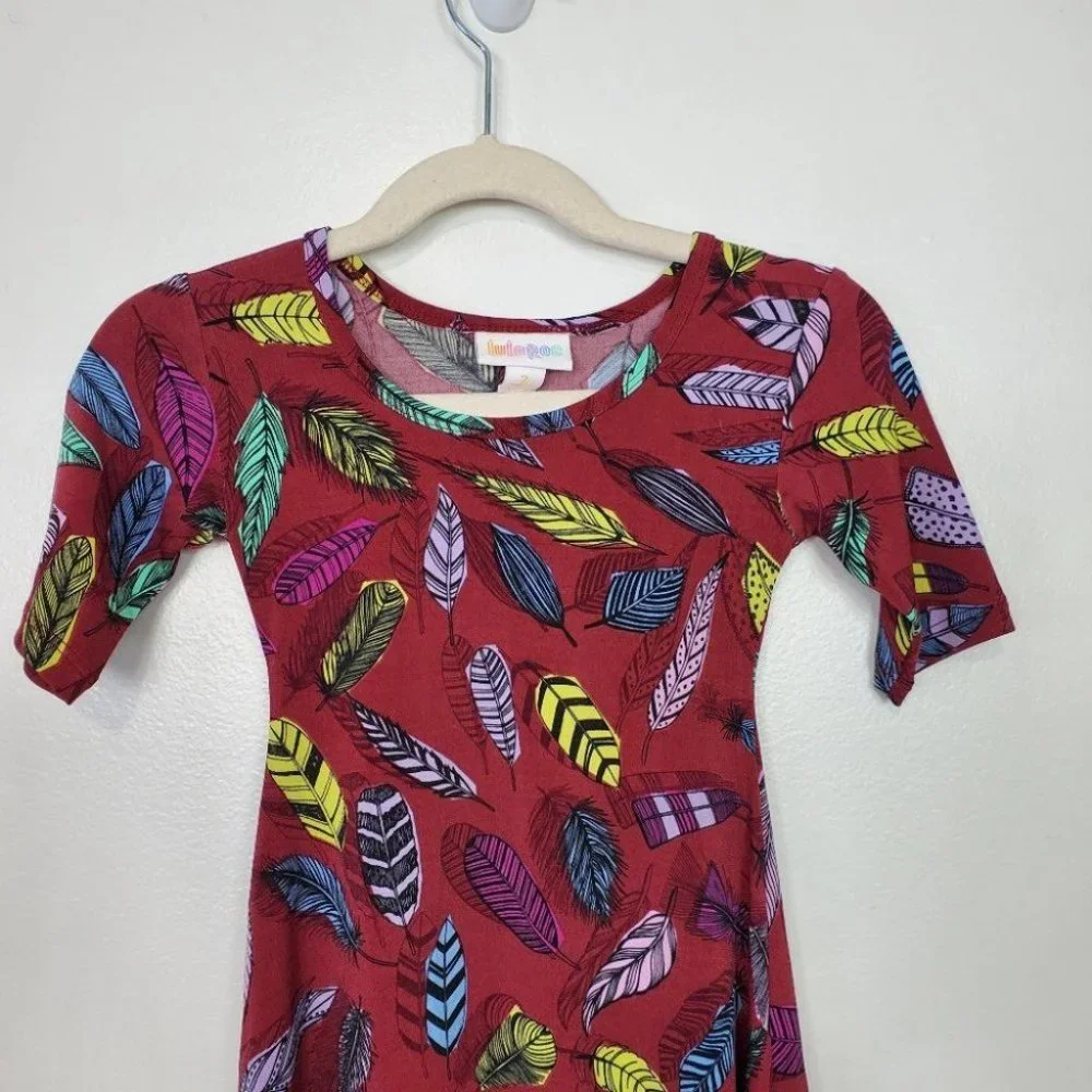 LuLaRoe Girl's Adeline Feather Print Girl's Dress Size 2